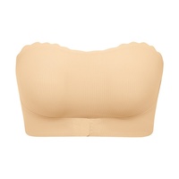 Sujetador sin tirantes para mujer, fino, sólido, sin costuras, con borde ondulado, antideslizante, sexy, con cierre frontal, push-up, con efecto de realce y sin espalda
