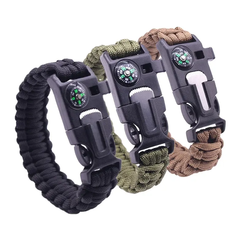 Custom Groothandel Touw Sleutelhanger Gesp Mes 550 Vuur Starter Paracord Survival Armband