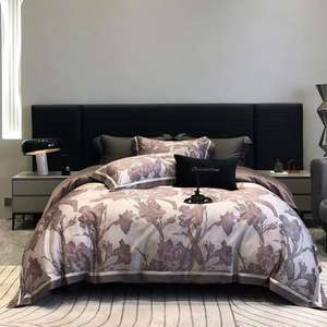 パープルデジタル印刷4個ホームホテルテキスタイルLyocellコットンベッドシートデザイナー寝具セットサプライヤー - Product Image 1