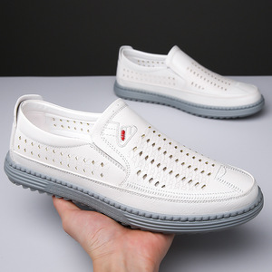 Chaussures bateau décontractées en cuir marron pour hommes, ajourées et respirantes, à enfiler, pour les loisirs, origine Wenzhou - Product Image 4