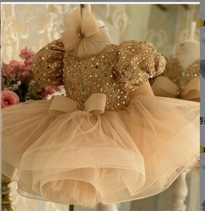 slim fit dress slacks Elegant Baby Gold Patterned Sequin Party Dress Toddler Girls Pageant Dresses