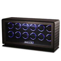 Caja de seguridad para reloj de terciopelo de microfibra de cuero vegano negro de lujo enrollador de reloj de luz LED RGB integrado para 12 relojes automáticos para hombres