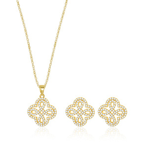 Sparkling Zirconia Four Leaf Clover Necklace Set Copper Alloy Women's Jewelry Everyday Wear - Product Image 4