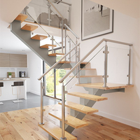Escalier préfabriqué à poutre centrale simple en forme de L, sur mesure pour appartement et loft