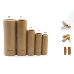 Custom Empty Biodegradable Kraft Cardboard Deodorant Packaging Round Box Push Up Lip Balm Paper Tube
