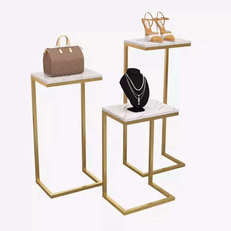 Boutique 3 pçs/set metal aninhado exibição mesa loja de roupas bolsa de bancada ouro sapato rack