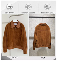Veste bomber en cuir de daim véritable, couleur caramel cognac, épaules tombantes, ourlet côtelé, pour homme et femme