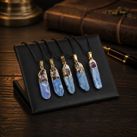 Pendentif AsVrai U 10x40mm 1 pièce en Kyanite Bleue Naturelle Irrégulière, Pierre Brute en Barre Longue pour la Fabrication de Bijoux et Accessoires Décoratifs