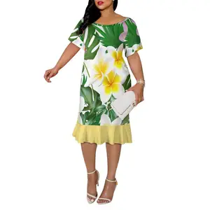 Custom Pattern Samoan Print Dress Women's New Model 2024 Big Round Neck Fish Tail Dress Personality Fashion