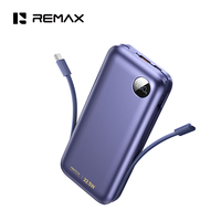 Batterie externe REMAX FP-130 20000mAh, charge super rapide 22.5W, câbles doubles intégrés, chargeur portable avec écran LED pour les voyages