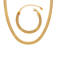 Conjunto de Collar y Pulsera de Acero Inoxidable con Malla Tejida, Estilo Correa de Reloj Hueca, Joyería para Mujer