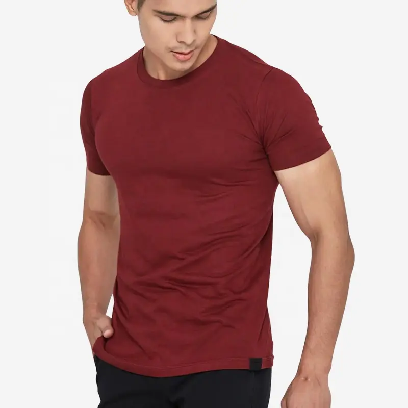 Blank Custom Stretchy Men's Soft Bodybuilding Tees Viscose Cotton T Shirt Sublimation Blanks Muscle Fitted Athletic Gym Mens