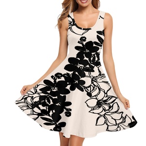Envío directo personalizado <span class=keywords><strong>ropa</strong></span> mujer estampado bajo demanda Lava flor Sexy verano suelto sin mangas tela cuello redondo vestidos de columpio - Product Image 1