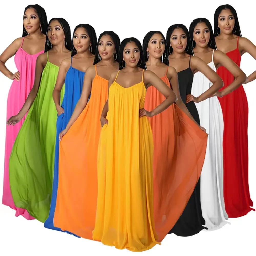 J&H 2022 hot sale maxi dresses sundress women loose backless plain dress oversized beach vacation dress