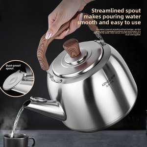 Hervidor de Agua con Silbato de Acero Inoxidable 316 con Mango de Madera, Hervidor Doméstico de Gran Capacidad para Cocina de Gas e Inducción KQ-MWSH6L Grande - Product Image 1