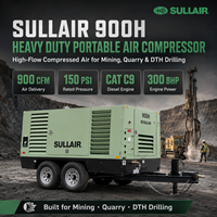 Compresseur d'air à vis portable à deux étages Sullair 900H 25,5 m³/min avec moteur Cummins pour le forage minier en haute altitude