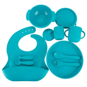 Fabriek Kan Worden Aangepast Combinatie Van Slabbetje Vork Lepel Stro Cup Bestek Baby Siliconen Voedingsset
