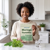 Complément alimentaire en gommes à l'extrait de Moringa en gros, enrichi en nutriments de feuilles, pour un soutien quotidien des adultes, 60 gommes, 180g, OEM ODM