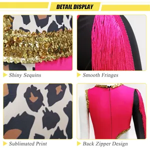Normzl Wholesale Sequins Fringe Majorette Performance Costume Custom Leopard Print Pink And Black Majorette Dance Uniforms
