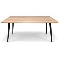 Table à manger rectangulaire en MDF, aspect bois massif, pieds en métal, fabrication chinoise, commande en conteneur disponible en gros