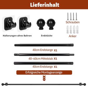 2 ensembles de supports de <span class=keywords><strong>tringle</strong></span> à rideau télescopiques extensibles et réglables avec supports, <span class=keywords><strong>sans</strong></span> perçage, 77-140 cm, noir, fixation murale pour cuisine - Product Image 3