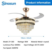 Ventilateur de plafond en cristal de luxe moderne avec lumière LED, télécommande, variateur d'intensité, moteur DC 42 pouces, silencieux, nouvelle arrivée OEM/ODM pour salon