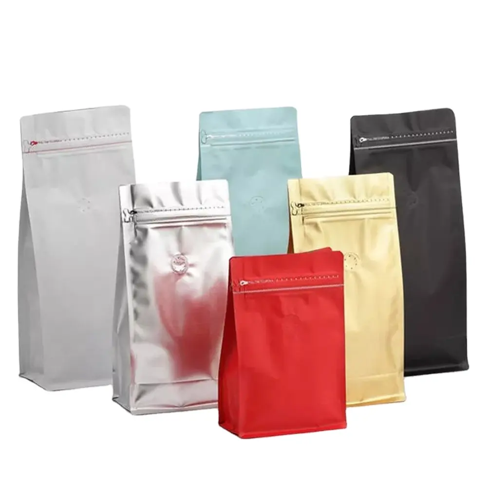 Bolsa de café de plástico con sello térmico lateral, resellable, personalizada, embalaje de papel de aluminio para café molido, muestra gratis