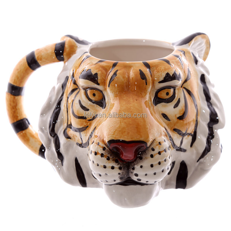 Lelyi Hot Sale Realistic Animal Pet Tiger Head Ceramic Cup