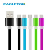 Kabel Pengisi Daya USB-A ke Type-C TPE Flat Harga Pabrik 1 Meter 2.4A Tembaga Berlapis Timah Tahan Lama Berbagai Warna Kabel Data USB