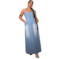 Robe longue décontractée en jean sans manches pour femme YUANBOFEI, coupe ample, taille plus, longueur cheville, bleu délavé