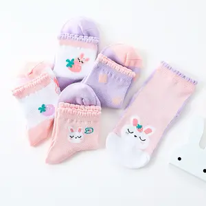 5 paare/satz Großhandel niedlichen Kaninchen einfache und weiche Kinder Prinzessin Socken Baby Cartoon Baumwolle nahtlose Crew Socken