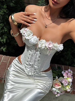 Chuangerm 2026 Nouveau Bustier Femme Sans Bretelles Façonné en Dentelle Jacquard Gaufrée Florale 3D en Tissu Rose Fait Main