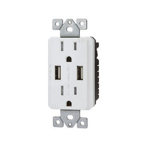 Prise murale USB 15A de couleur blanche avec prise duplex TR avec plaque murale - Product Image 6