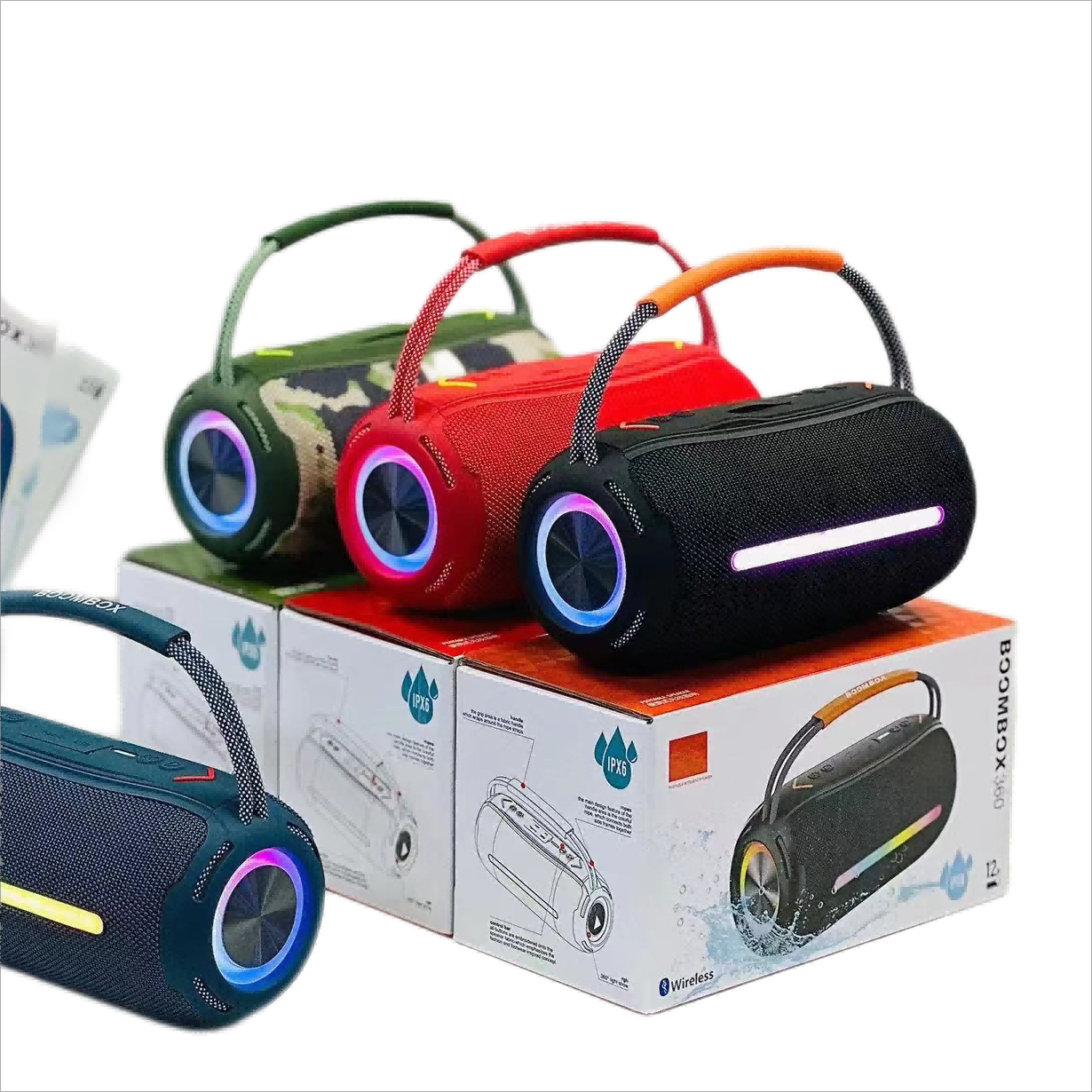 सबसे अच्छा बेच पोर्टेबल स्पीकर वायरलेस Boombox 360 आरजीबी प्रकाश निविड़ अंधकार स्टीरियो संगीत बास के साथ बीटी के लिए फोन घर पार्टी आउटडोर