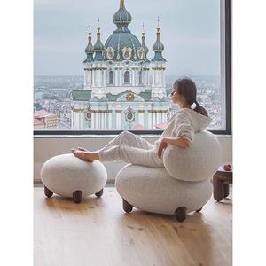 Minimalist Modern Solid Wood Lounge Chair Cream Lamb Wool Single <b>Sofa</b> Chair Comfortable Living Room Bedroom Use - Product Image 2