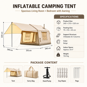 OEM/ODM 3-4 Person 8 Four-Season Quick-Open <b>Inflatable</b> Camping Tent Awning Cotton Canvas Air Column 15.8kg Lightweight - Product Image 6