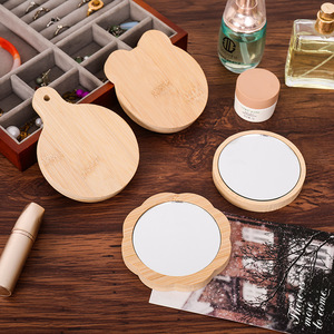 Portable Bamboo <b>Vanity</b> <b>Mirror</b> Mini Round <b>Makeup</b> <b>Mirror</b> With Glass Lens For Travel And Gift - Product Image 1