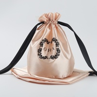 Sac d'emballage de cheveux, Logo personnalisé imprimé, à fond rond, pochette cadeau en Satin pour produits cosmétiques, 100 unités