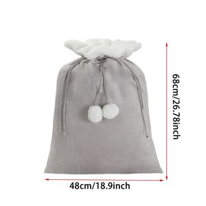 Personalized Jumbo Plush Sublimation Christmas Gift Bags Custom Drawstring Velvet Blank Santa Sacks With <b>Pom</b> - Product Image 5