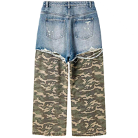 Jean en denim 13 oz, taille mi-haute, patchwork, délavé vintage effet monkey wash, coupe baggy, déchiré, jambe large, longueur au sol, personnalisé
