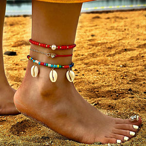 सस्ते बोहेमियन ग्रीष्मकालीन समुद्र तट के एले ब्रेसलेट सेट मिश्र धातु समुद्री शेल स्टारफिश बीज छुट्टियों के लिए फैशन फुट चेन - Product Image 3