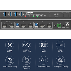 8K60hz 2x1 Dual <strong>Monitor</strong> HDMI KVM Switcher Transmit USB 3.0 signal up to 5Gbps for KVM Function - Product Image 5