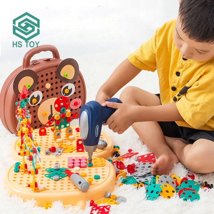 مجموعة بناء مزدوجة الجانب HS أداة لعبة تنشيط الأطفال الإبداعية ألعاب لغز الفسيفساء مع برغي الحفر