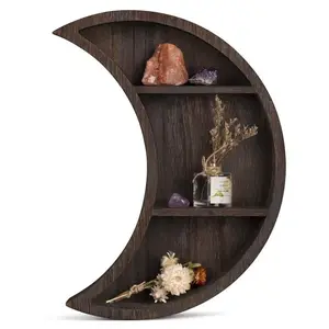 Amazon Hot Selling Crescent Moon Shelf Wall Decor High Quality Rustic Wooden Moon Shelf for Crystals Stones & Essential Oils
