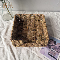 Porte-serviettes carré plat tressé à la main en rotin naturel, panier en jonc de mer pour la décoration de table de cuisine et de salle à manger