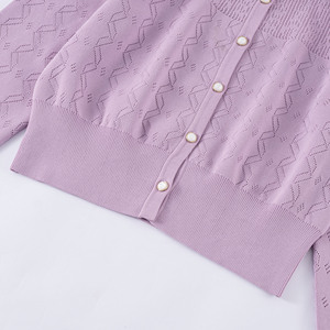 Cardigan en tricot pour femme personnalisé à faible MOQ <span class=keywords><strong>avec</strong></span> boutons en <span class=keywords><strong>perles</strong></span>, manches longues, col rond et détails ajourés - Product Image 6