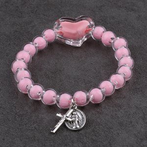Perles Acryliques 8mm avec Bracelet Chapelet Coeur pour Enfants avec Croix et Médaille Miraculeuse - Product Image 4