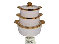 Ensemble de casseroles en céramique trois pièces classiques et durables avec bordure dorée en relief et double poignée – Vente directe en gros
