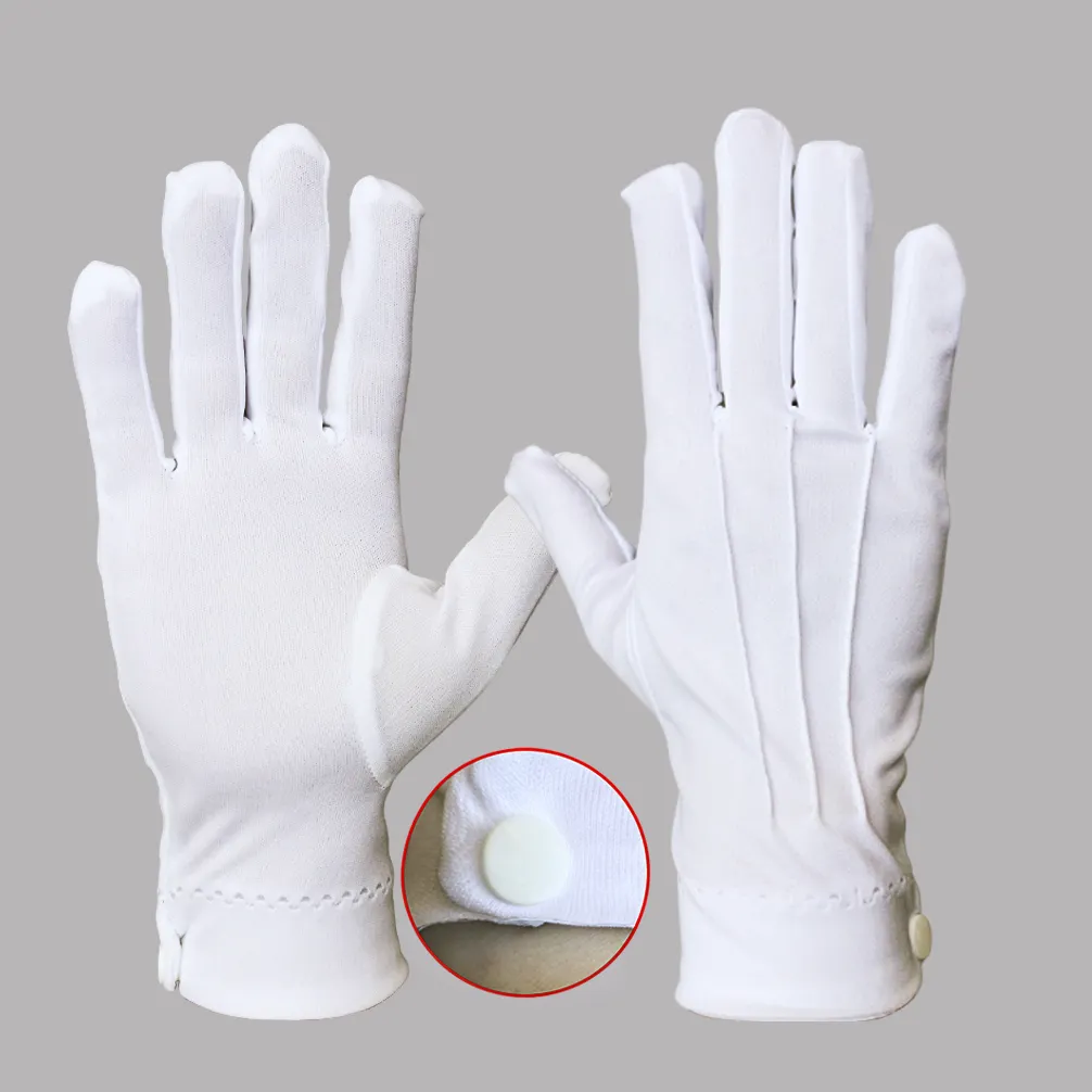 ถุงมือผ้าฝ้ายสีขาวสำหรับพิธีการพิธีการผ้ากอซเงินเครื่องประดับทำความสะอาดโลโก้ที่กำหนดเอง