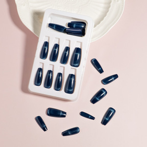 Nouvelles 30 pièces de faux <span class=keywords><strong>ongles</strong></span> en forme d'amande, neuves, de couleur <span class=keywords><strong>bleu</strong></span> <span class=keywords><strong>marine</strong></span>, effet œil de chat, dessin animé - Product Image 6